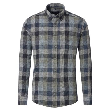 CASAMODA Herren Leinenhemd Langarm Button-Down Anthrazit Karo