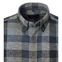 CASAMODA Herren Leinenhemd Langarm Button-Down Anthrazit Karo