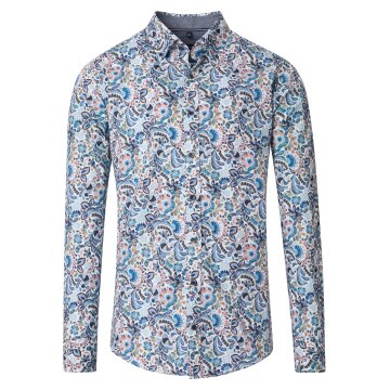 CASAMODA Herren Freizeithemd Langarm Button-Down Blau gemustert