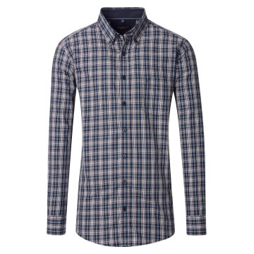 CASAMODA Herren Freizeithemd Langarm Button-Down Blau kariert