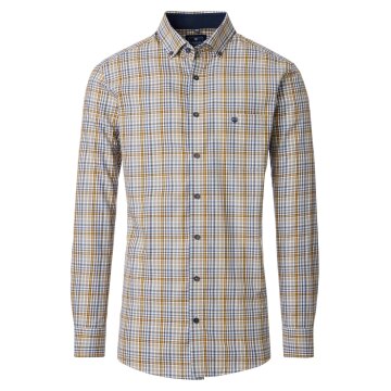 REDMOND Herren Freizeithemd Langarm Button-Down Comfort Twill Gelb Karo