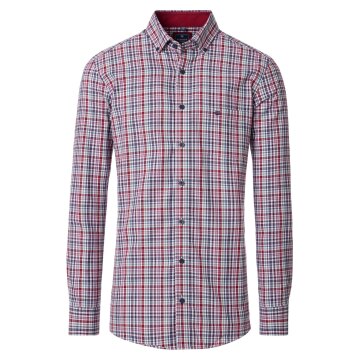REDMOND Herren Freizeithemd Langarm Button-Down Comfort Twill Rot Karo
