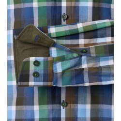 REDMOND Herren Freizeithemd Langarm Kent Modern-Fit Dobby Grün Karo