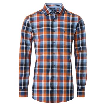 REDMOND Herren Freizeithemd Langarm Kent Comfort Dobby Orange Karo