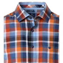 REDMOND Herren Freizeithemd Langarm Kent Comfort Dobby Orange Karo