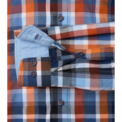 REDMOND Herren Freizeithemd Langarm Kent Comfort Dobby Orange Karo