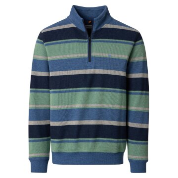 REDMOND Casual Herren Stricktroyer Langarm Blau gestreift