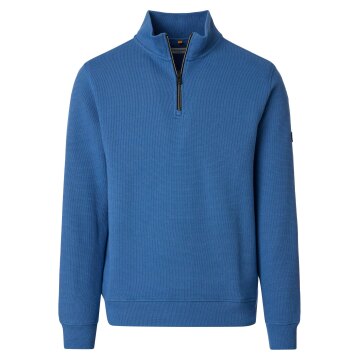 REDMOND Casual Herren Troyer Langarm Comfort Struktur Blau