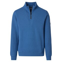 REDMOND Casual Herren Troyer Langarm Comfort Struktur Blau