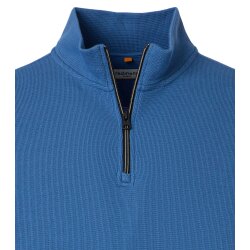 REDMOND Casual Herren Troyer Langarm Comfort Struktur Blau