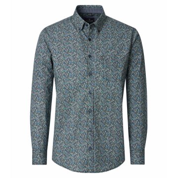 CASAMODA Herren Freizeithemd Button-Down Casual Blau Muster
