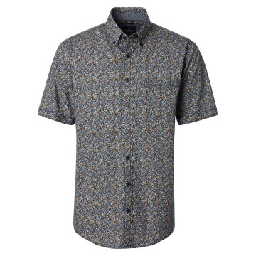 CASAMODA Herren Freizeithemd Kurz Button-Down Casual Blau Muster