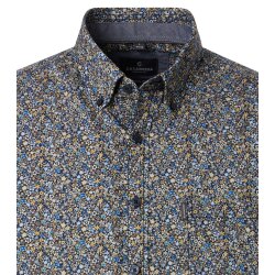 CASAMODA Herren Freizeithemd Kurz Button-Down Casual Blau Muster