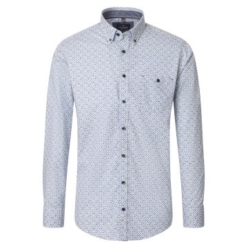 CASAMODA Herren Freizeithemd Lang Button-Down Casual Blau Muster