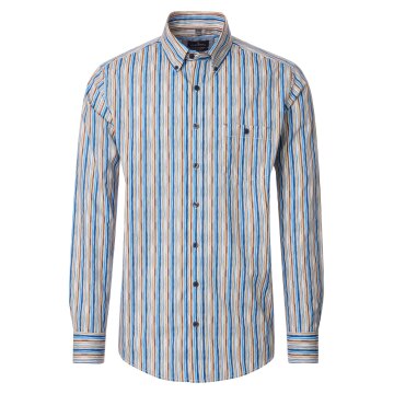 CASAMODA Herren Freizeithemd Button-Down Casual Beige Streifen