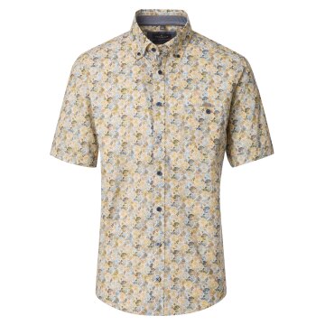 CASAMODA Herren Freizeithemd Kurz Button-Down Casual Gelb Muster