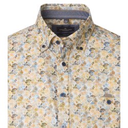 CASAMODA Herren Freizeithemd Kurz Button-Down Casual Gelb Muster