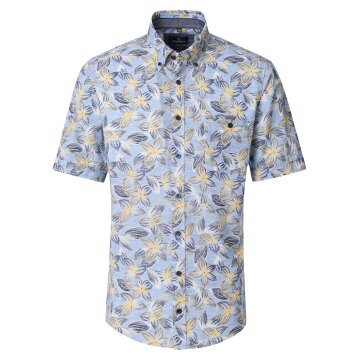 CASAMODA Herren Freizeithemd Kurz Button-Down Casual Blau Muster