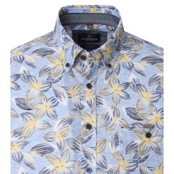 CASAMODA Herren Freizeithemd Kurz Button-Down Casual Blau Muster