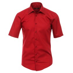Größe 42 Venti Hemd Rot Uni Kurzarm Slim Fit Tailliert Kentkragen 100% Baumwolle Popeline Bügelfrei