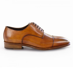 Prime Shoes BERGAMO Herren Schnürschuh aus reinem Kalbsleder Rahmengenäht Cap Toe Ledersohle Braun Crust Cognac EU39/UK6-EU50/UK14 D 39 / UK 6